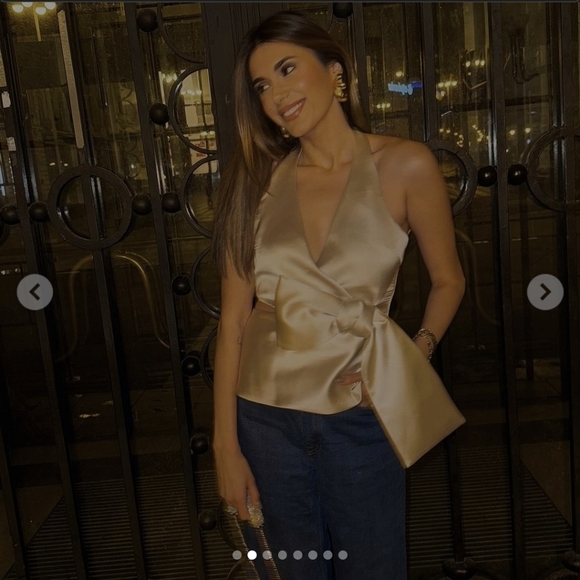 ZARA CHAMPAYNE/GOLD SATIN EFFECT HALTER TOP WITH LARGE BOW ACCENT ✨️SIZE M & L✨️ - Picture 3 of 10